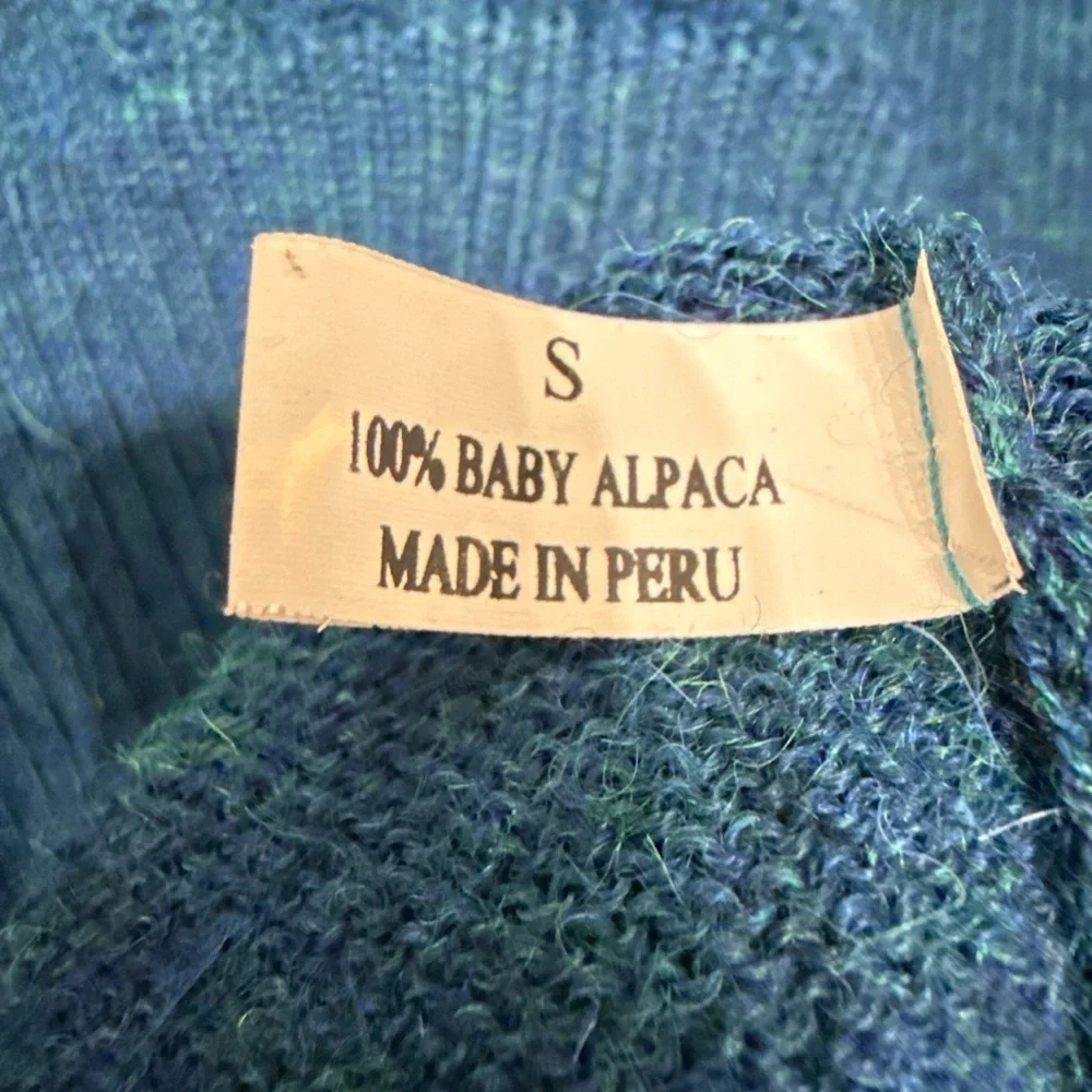 Golden Alpaca 100% Baby Alpaca Sweater Men’s Blue 1/4 Zip Made in Peru Size Smal